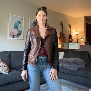 Michael by Michael Kors Two Tone Leather Moto Jacket